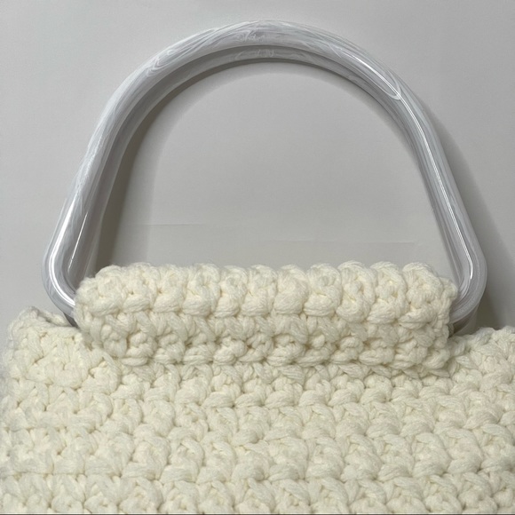 Vtg Crochet Double Handle Handbag Clutch Handmade Boho Purse - Picture 4 of 14